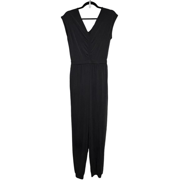 Express Womens Black Jumpsuit Jersey Knit Ruched V-neck Short Sleeve Size S - Picture 1 of 16